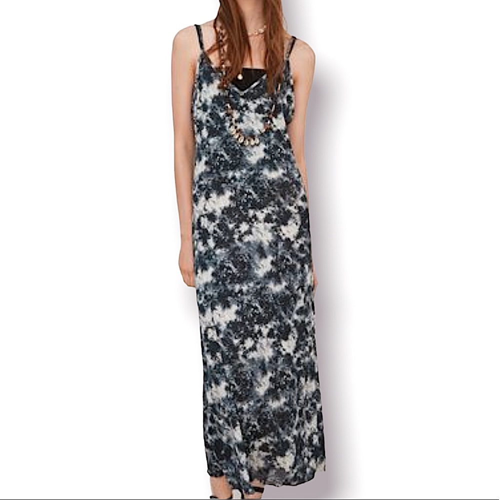 ZARA Midi Slip Dress Marbled Tie Dye Sleeveless Small